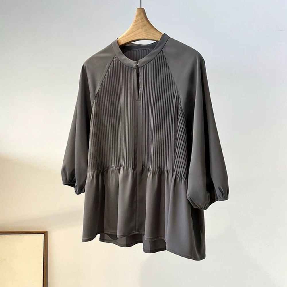 Grey chiffon Pleated Blouse